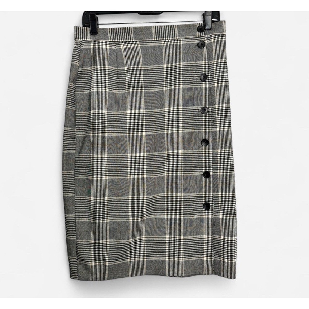 H&M Grey Plaid Academia Office Career Pencil Skirt Black Buttons Size 10 EUC - Picture 2 of 8